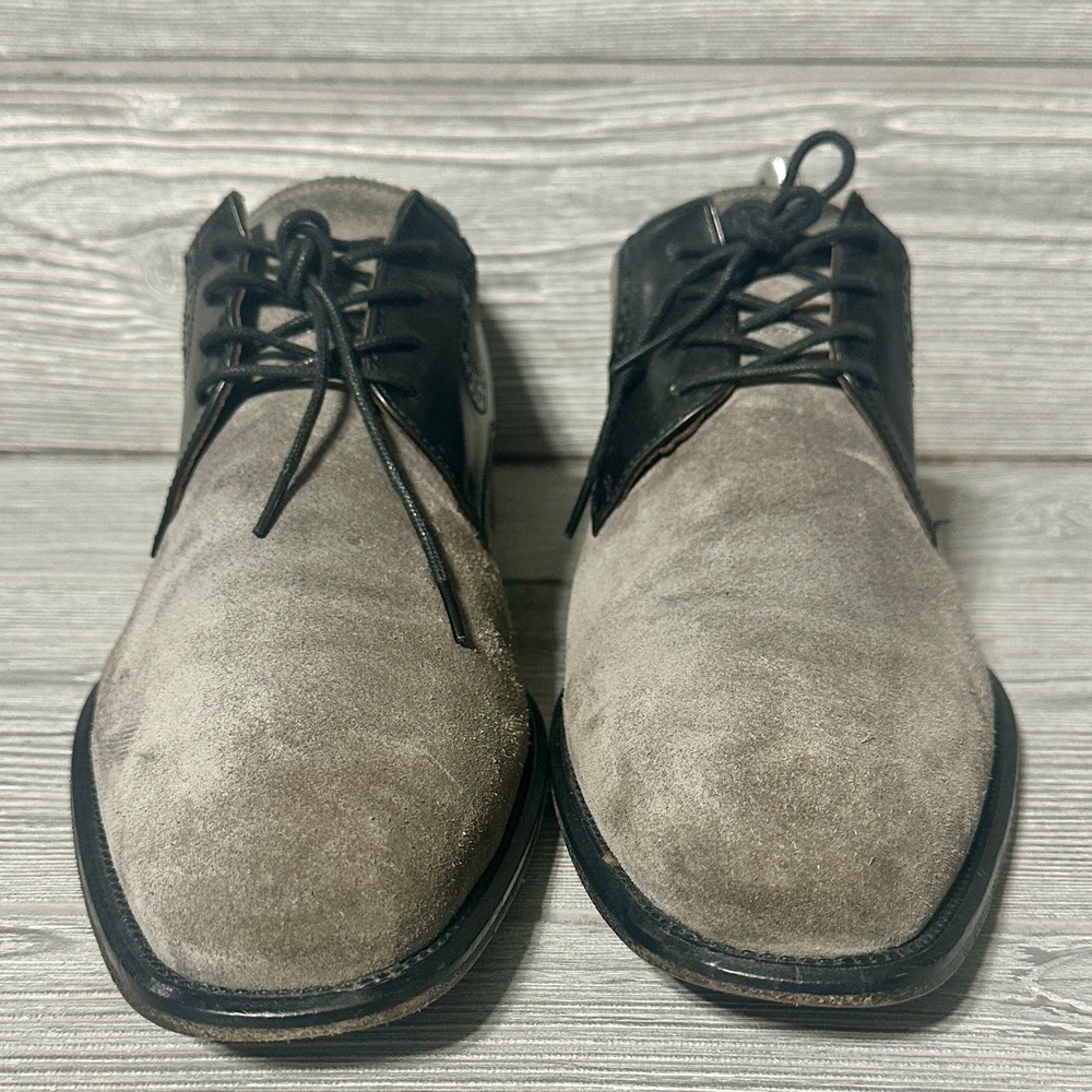 Johnston & Murphy J&M 1850 Mens 9.5 Grey Suede Black Leather Wingtip Derby Shoes - Picture 3 of 8